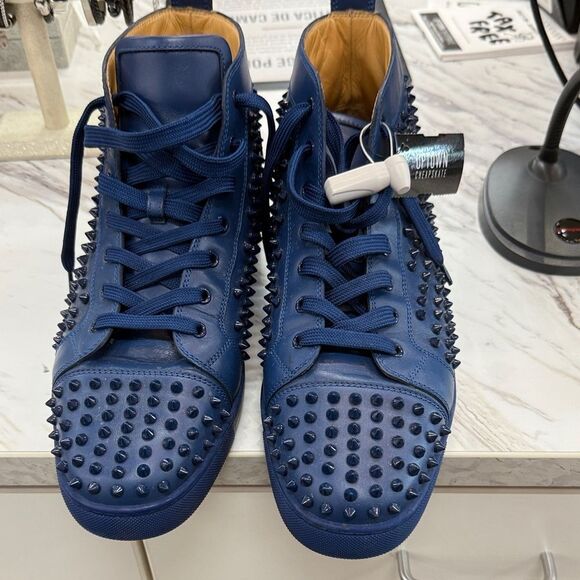Christian Louboutin Blue Spiked Athletic Shoes - Picture 1 of 9